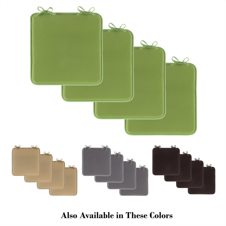 4 Pack: Premium Memory Foam Non Slip Chair Cushions, Sage Green