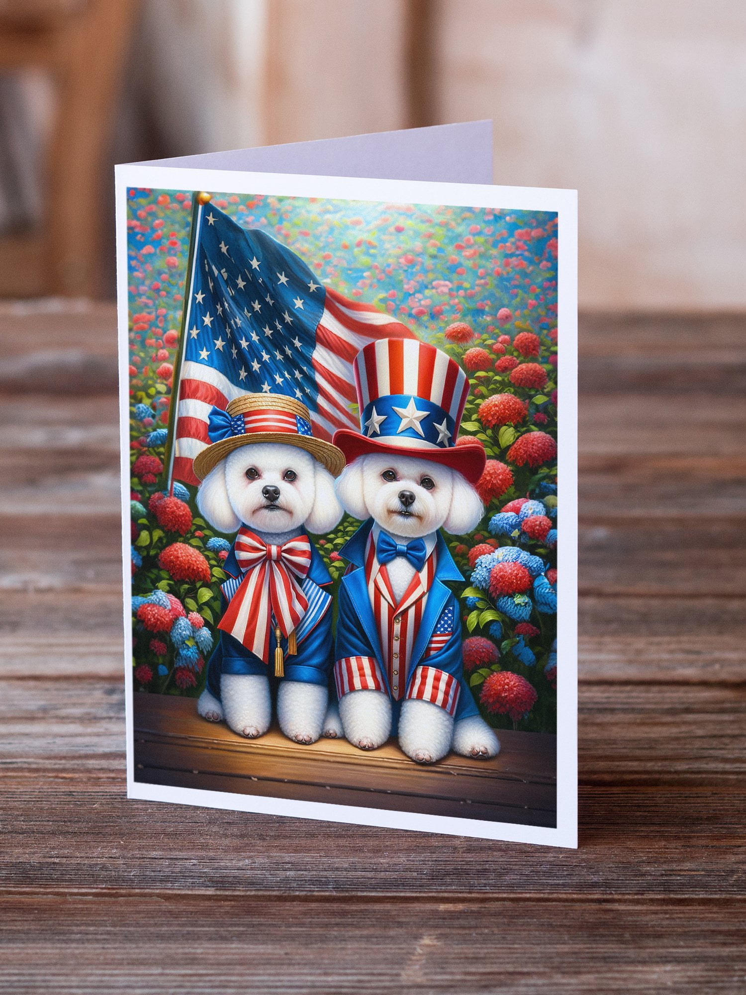 All American Bichon Frise Greeting Cards Pack of 8 7 in x 5 in