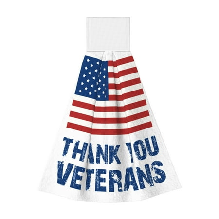 

Adobk Thank You Veterans Print Coral Velvet Hand Wipes Fashion Hanging Kitchen Towel for Bathroom Washcloth Absorbent Tie Towel
