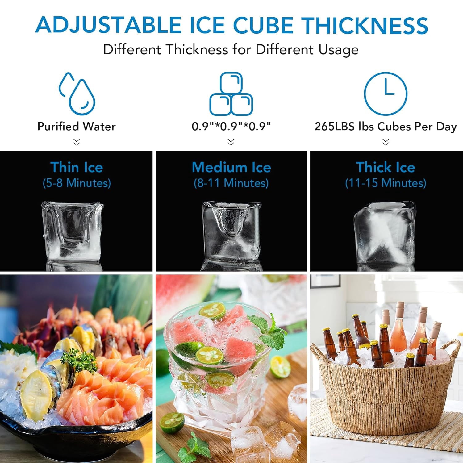 Homhougo Commercial Ice Maker Machine 200Lbs/24H, 55Lbs Ice Storage Capacity, 90 Pcs Clear Ice Cubes Ready in 11-20Mins, 1 Water Inlet Modes, with Ice Scoops, Drain Pipe