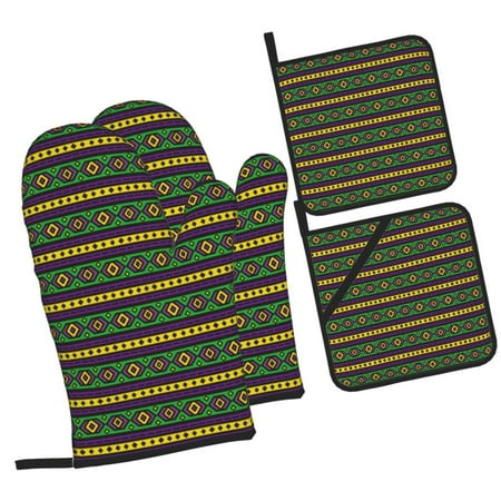 

Sikiie Carnival Mardi Gras Oven Mitts and Pot Holders Silicone Oven Gloves Heat Resistant Oven Mitts 4Pcs Set