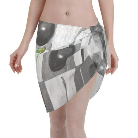 Qekee Cherries laid Women s Short Sarongs Cover Ups Sheer Bikini Wraps for Swimwear