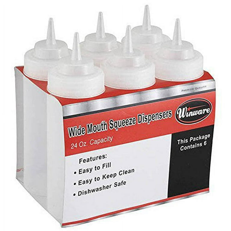 Choice 24 oz. Clear Wide Mouth Squeeze Bottle - 6/Pack