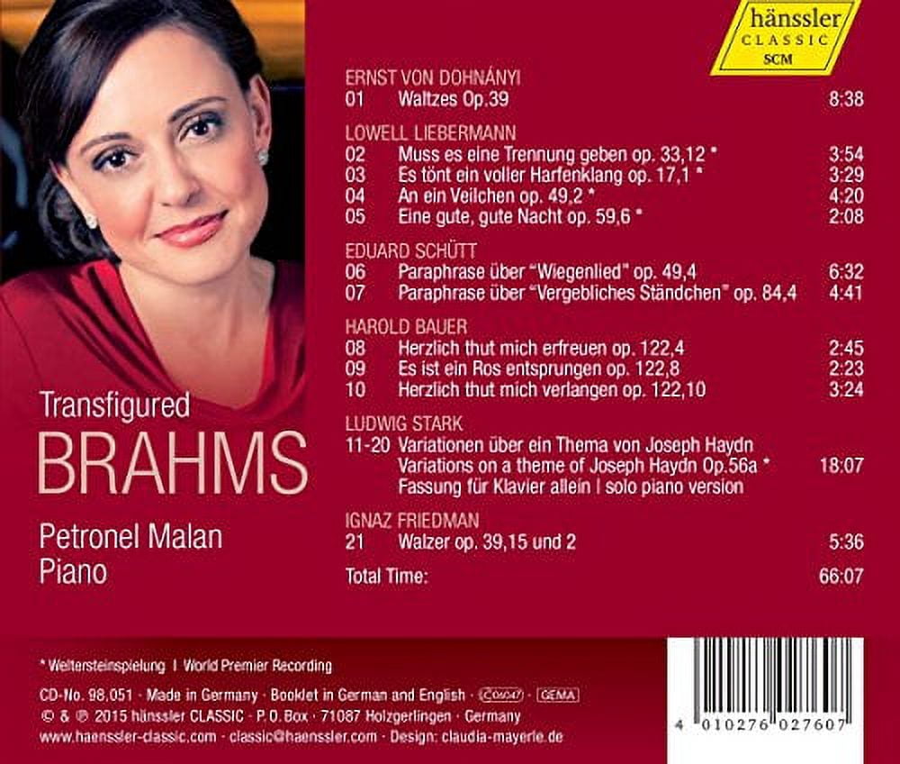 Brahms / Malan,Petronel - Transfigured Brahms - Music & Performance - CD
