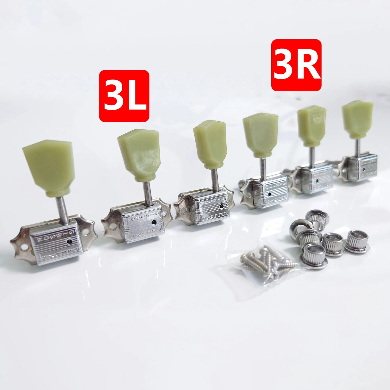 3L 3R Deluxe Vintage Guitar Machine Heads Tuners Tuning Pegs 3L + 3R Gold Chrome