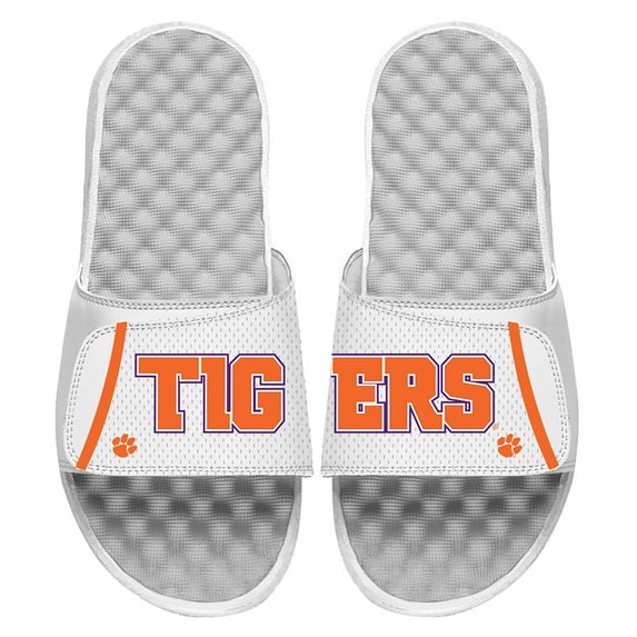 Youth ISlide White Clemson Tigers Basketball Jersey Pack Slide Sandals