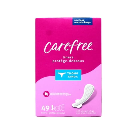 CAREFREE Regular Thong Panty Liners With Wings, Flat, Unscented, 49 Ct