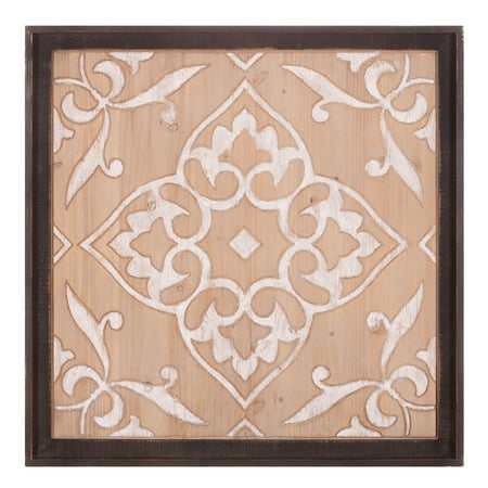 - 32 Inch Carved Wood Medallion Framed Wall Art Decor
