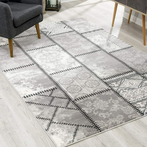 eRug Outlet Montage Collection Modern Abstract Area Rug Large (8x11 feet) - 7'9" x 10'9", Grey