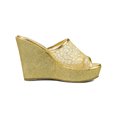 thumbnail image 3 of BLISSFUL STEP Sandales pour Femmes à Plateforme Compensée à Paillettes Sandales à Enfiler Or 9, 3 of 7