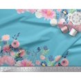 thumbnail image 2 of Soimoi Blue Cotton Duck Fabric Ranunculus & Chrysanthemum Floral Print Fabric by the Yard 44 Inch Wide, 2 of 3