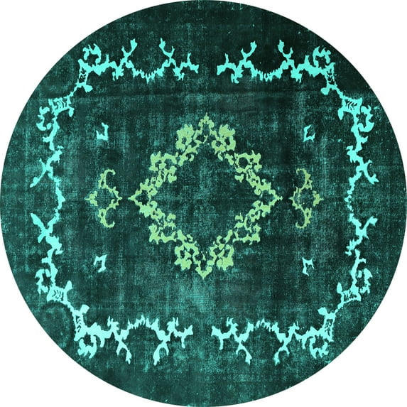 Ahgly Company Indoor Round Persian Turquoise Blue Bohemian Area Rugs, 4' Round