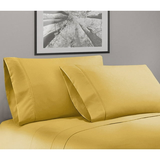 Greek Key Ultra Soft 1800 Series Egyptian Comfort 4 Piece Sheet Set (Queen, Gold)