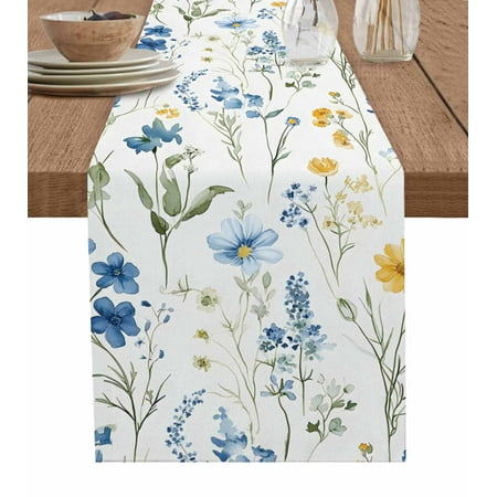 

Table Runner Dresser Scarf 16 x 72 Inch Spring Watercolor Lake Blue Yellow Wildflower Leaves Vintage Table Runners Non-Slip Heat Kitchen Dining Table Decor for Indoor Outdoor Home Party Decoration
