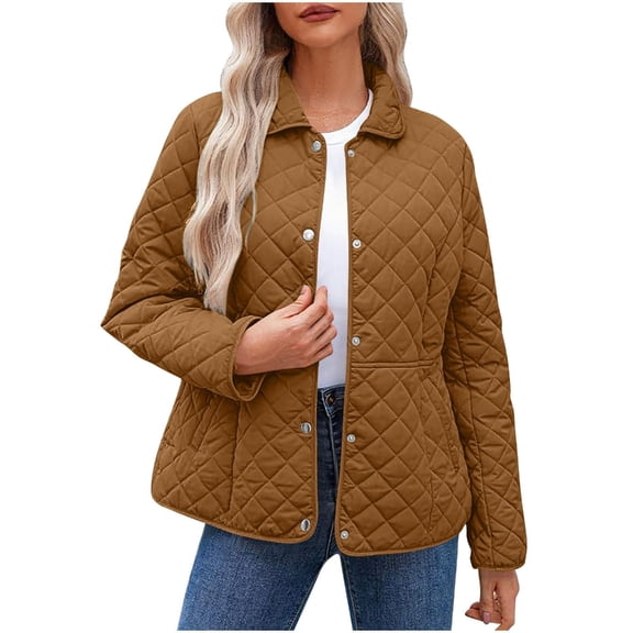 Women's Oversized Down Lightweight Button Quilted Coat Long Sleeves Pocket Down Coat