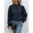 thumbnail image 4 of Women'S Long-Sleeved Commuter Hot Stamping Shirt Pleated Round Neck Shirt Casual Loose Top Navy Blue L, 4 of 8