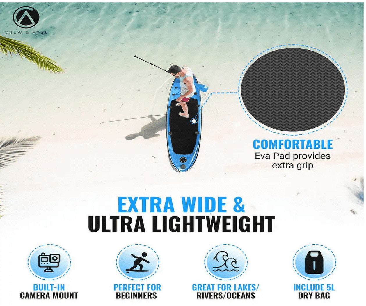 Inflatable Stand Up Paddle Board Non Slip SUP W Backpack, 3 Fins, Paddle, Pump (10 ft. x 33 in. x 6.2 in.) 17 lbs. Blue