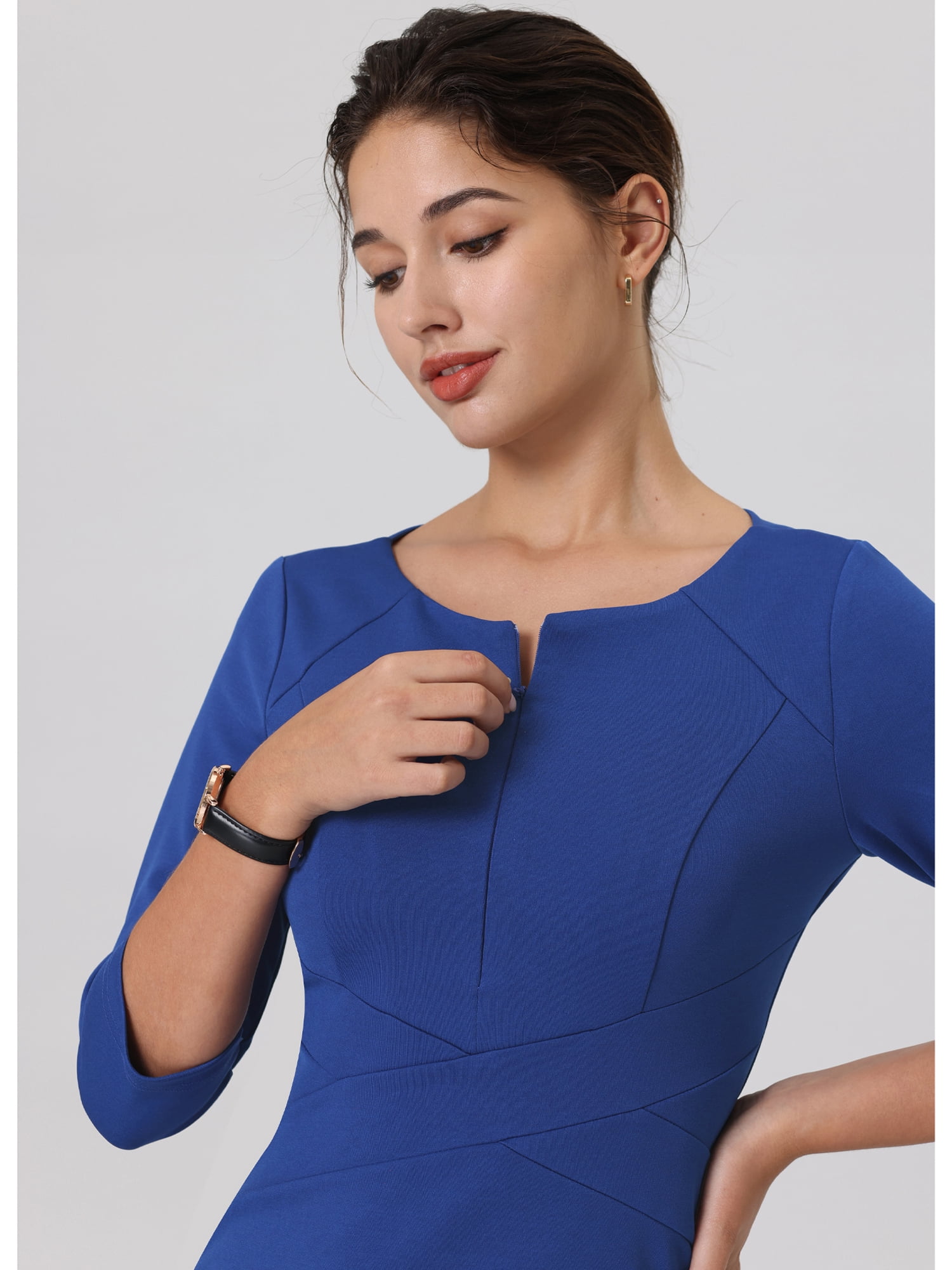 DARING DIVA Sheath Dress Zipper Neck Work Pencil Dresses S Royal Blue