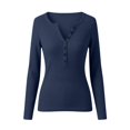 thumbnail image 4 of Qiopertar Women's Sweaters V Neck Long Sleeve Ribbed Knit Pullover Slim Fit Casual Basic Tops for Fall Winter Dark Blue S, 4 of 7