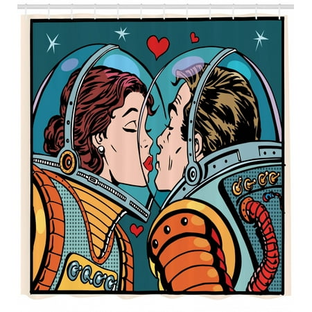 Love Shower Curtain E Man And Woman Astronauts Kissing E Man And Woman Astronauts Kissing