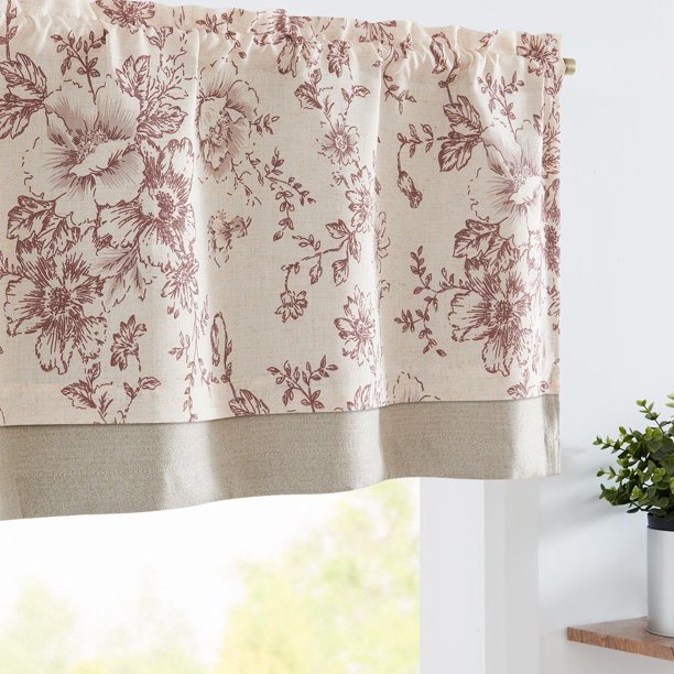 Cortina de lino floral jinchan 127x46 cm con doble capa y bolsillo para barra