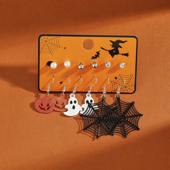 Yoyauz 6Pairs Women's Halloween Earrings Cute Pumpkin Ghost Beaded Pendant Earrings