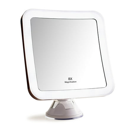 Adjustable Tilt Mirror - 8x Magnification LED Makeup Mirror with Adjustable Arm/Tilt Head, Advanced Suction cup, Perfect for Makeup, Exfoliating, Bathroom, Dressing Room, Face Washing, Tweezing, Personal Use or Travel