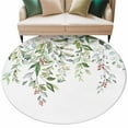 thumbnail image 2 of 8ft Round Rug, Sage Green Eucalyptus Non-Skid Rubber Backing Large Area Rugs - Living Room Bedroom Home Office, Aesthetics Floral Farm Foliage Indoor Floor Mat Carpets Washable Rug, 2 of 9