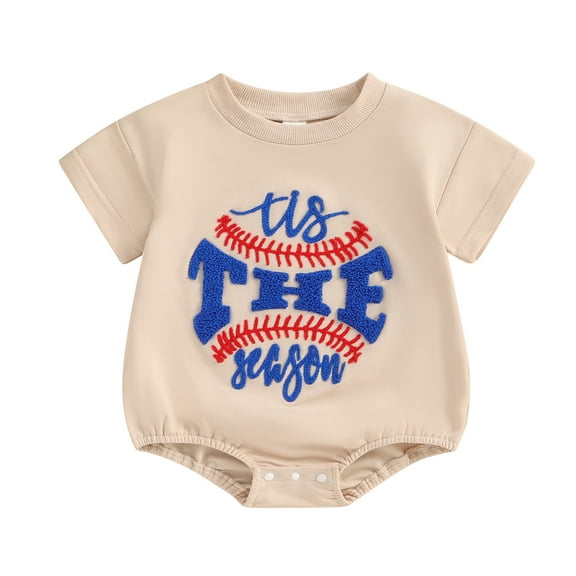 Aojekbee Baby Boy Romper Casual Round Neck Short Sleeve Letter Baseball Embroidery Jumpsuit Newborn Toddler Summer Clothes