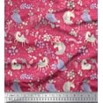 thumbnail image 1 of Soimoi Pink polyester Crepe Fabric Unicorn & Floral Print Fabric by the Yard 42 Inch Wide, 1 of 3