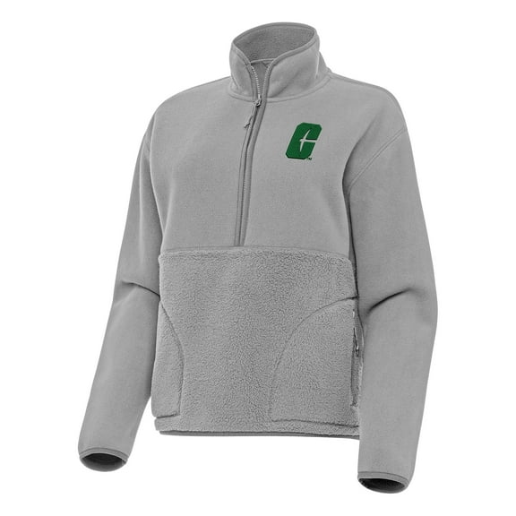 Women's Antigua Gray Charlotte 49ers Figure Half-Zip Pullover Sweatshirt