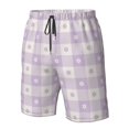 thumbnail image 4 of Salouo Floral Purple Buffalo Plaid Pattern Swim Trunks for Men,Men's Hawaiian Bathing Suit Swimsuits Quick Dry Swimming Board Shorts Beach Shorts with Pockets-X-Large, 4 of 6