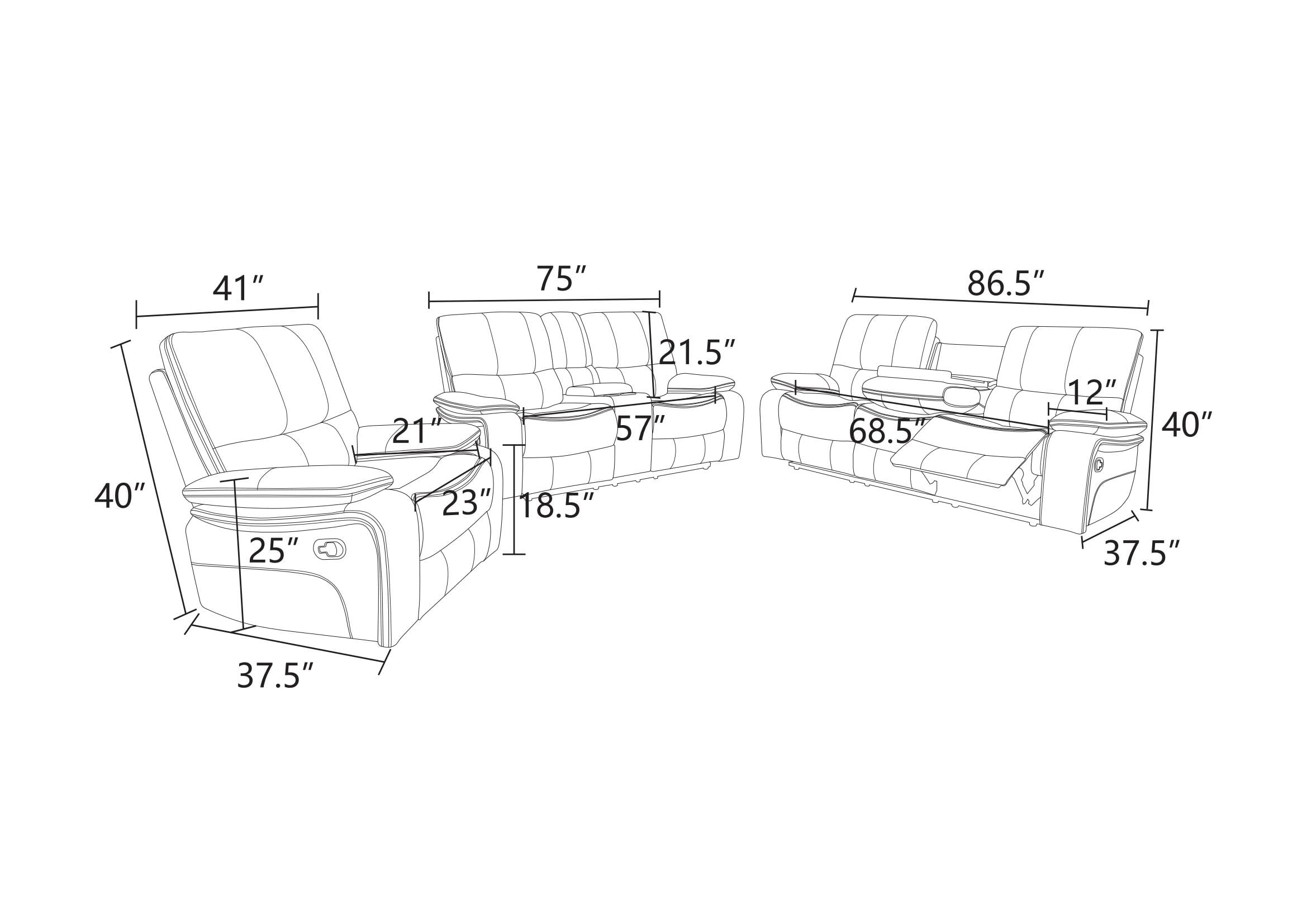 Gewnee 2-Piece Living Room Recliner Sofa Set with Console & Cup Holders, Air Leather, Solid Wood Frame & Double-Layer Springs, Off-white