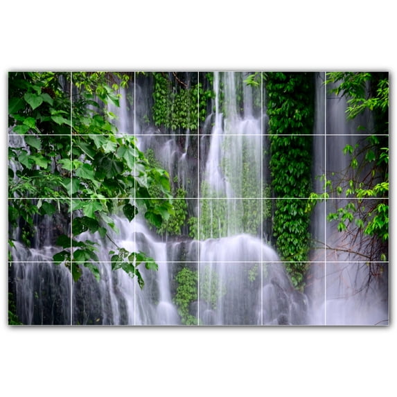 Picture-Tiles.com: Waterfalls Ceramic Tile Wall Mural WAL501092-64S. 25.5"W x 17"H using (24) 4.25" x 4.25" Ceramic Tiles-Satin Finish
