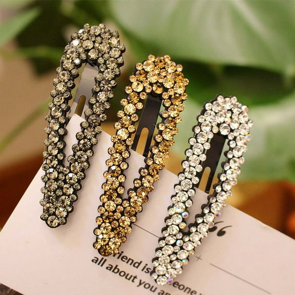 HEMOTON 3pcs Crystal Bling Hair Clips Fashion Hair Barrettes Bobby Pin Hair for Women Girls (Random Color)