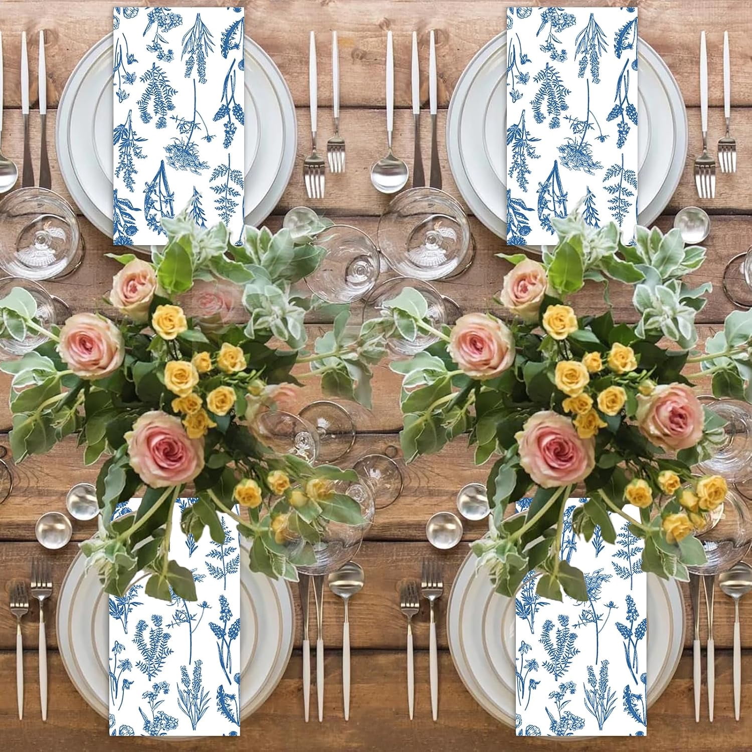 100PCS Blue Floral Napkins Disposable,Blue Chinoiserie Florals 3-Ply Paper Napkins Decorative Flower Guest Hand Towels for Bathroom Home Wedding Bridal Shower Birthday Party Napkins