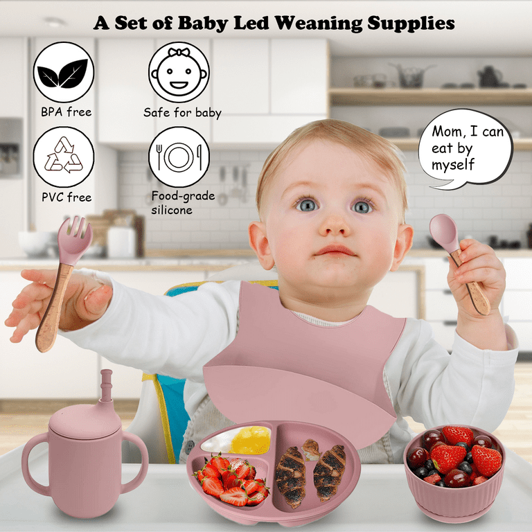 Baby Led Weaning Supplies, 6pcs Silicone Baby Feeding Set Include