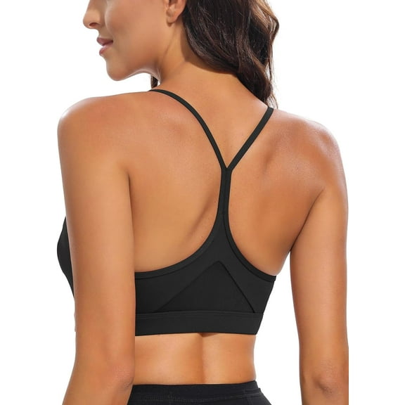 Y-Back Sports Bras for Women, Medium Impact Wirefree Padded Bra Workout Crop Top Longline Sports Bra Push up