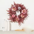 thumbnail image 3 of 17.7 Inch Artificial Pumpkin Maple Leaves Fall Wreath with Peony Red Thanksgiving Floral Wreaths for Front Door Autumn Holiday Hanging Decorations for Wall Window Porch Indoor Outdoor Home Decor, 3 of 6