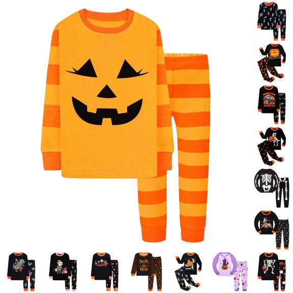 LIIPEE Boys Girls Halloween Graphic Pajamas Long Sleeve Tees And Pants Pajama Sets Kids Fall Sleepwear 2-10 Years