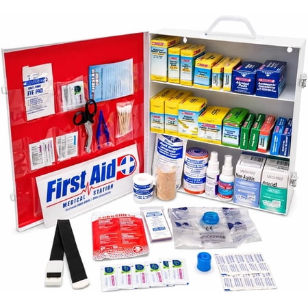 Rapid Care First Aid 80098 3 Shelf All Purpose First Aid Kit Cabinet, Class A+, Exceeds OSHA/ANSI Z308.1 2015, Wall Mountabl