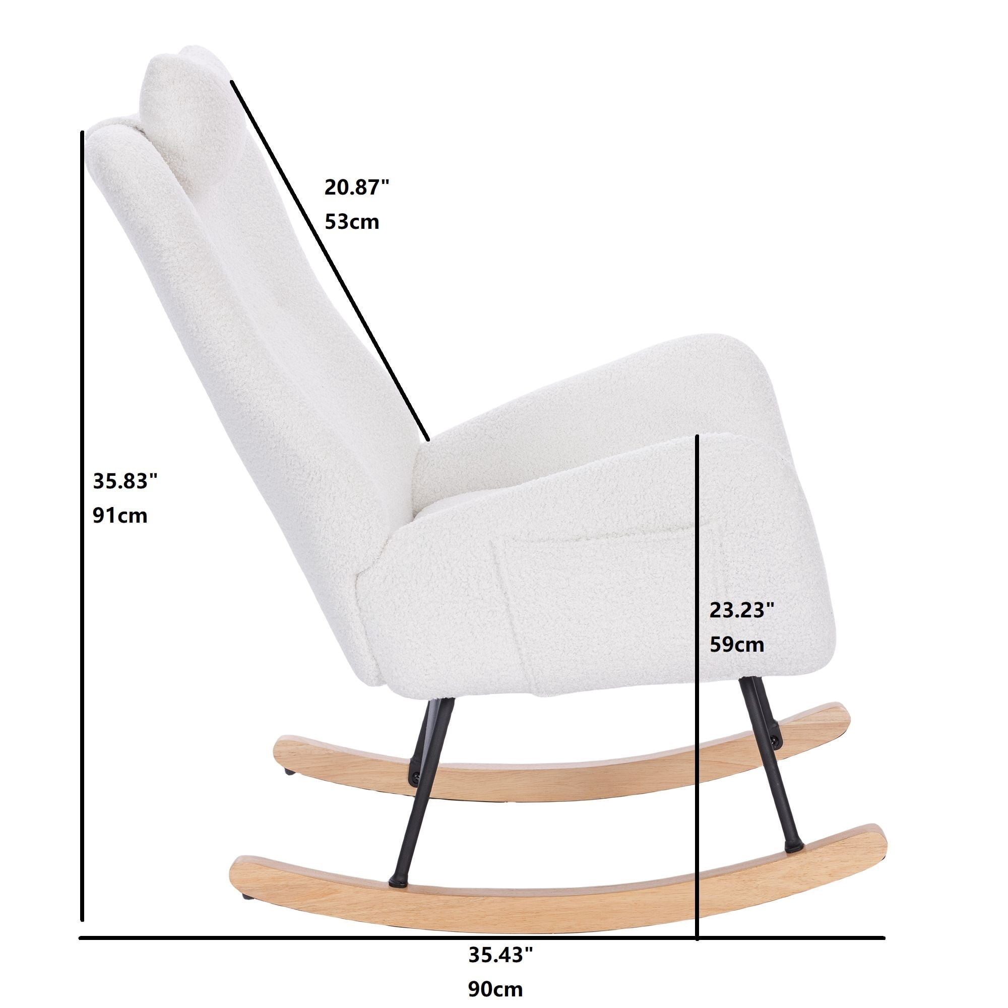 Upholstered Rocking Chair, Teddy Fabric Glider Rocker with High Backrest,Modern Rocking Accent Chair for Living Room, Nursery, Bedroom, White