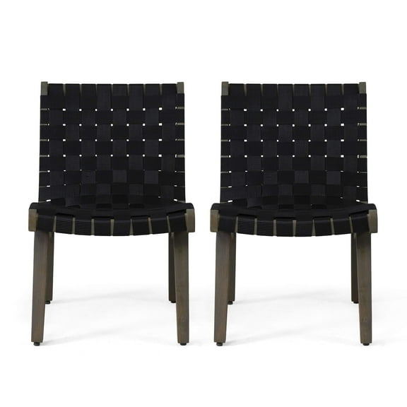 Christopher Knight Home Charlotter Outdoor Rope and Acacia Wood Outdoor Lounge Chairs by Black Grey