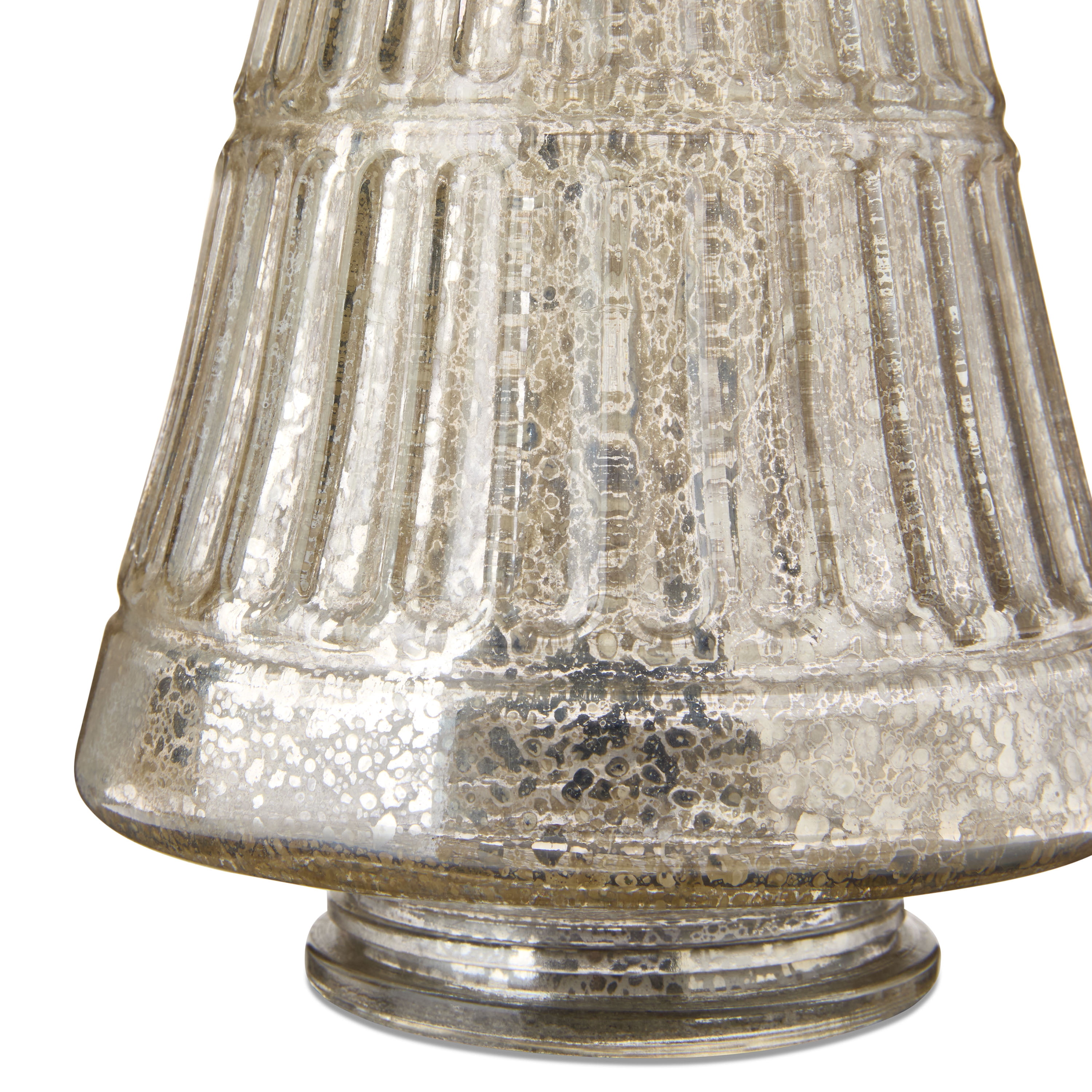 Glass Ribbed Christmas Tree Tabletop Decoration, Silver, 12", by My Texas House