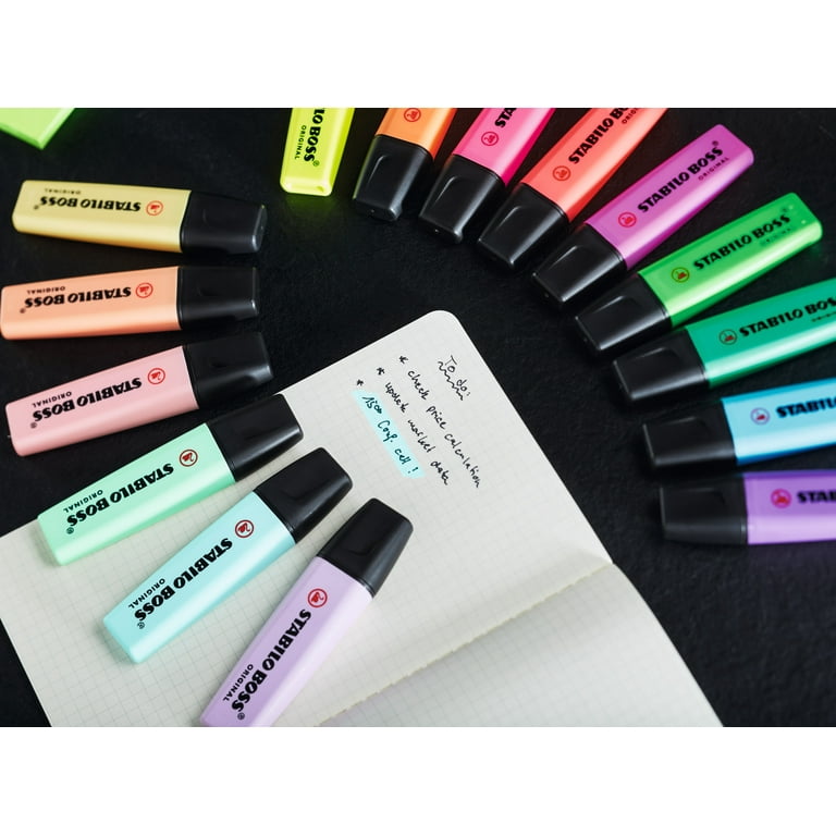The 4 new pastel colors of the STABILO BOSS ORIGINAL Pastel Highlighter Pen  