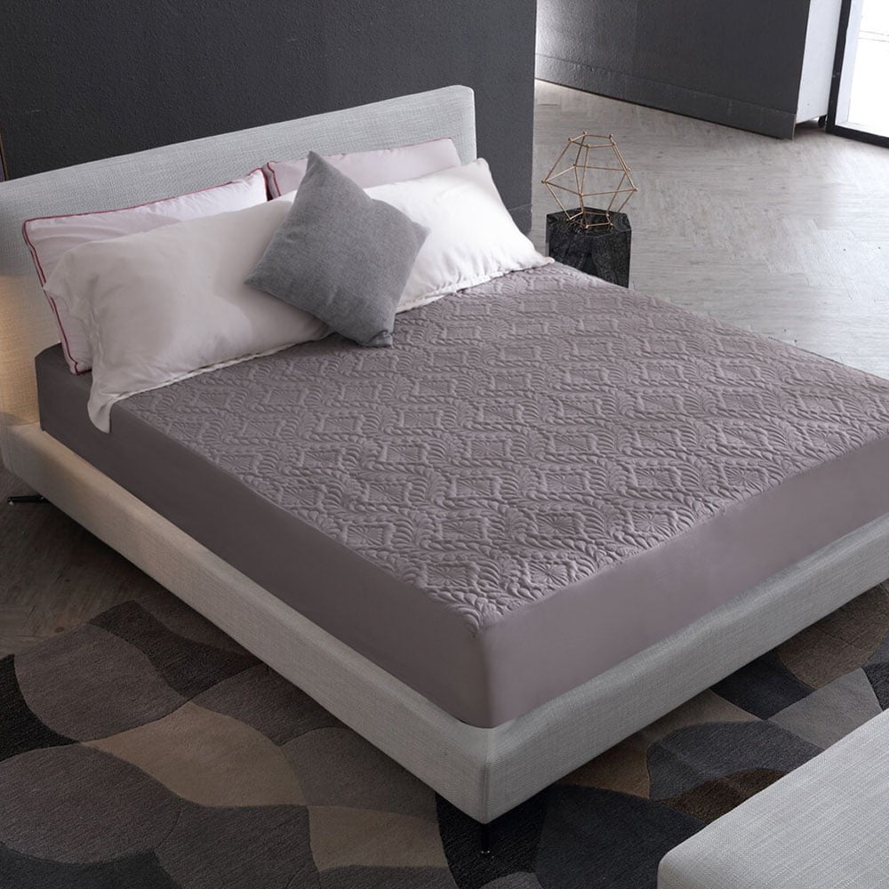 Topchance Bedding Quilted Fitted Mattress Pad ( Twin ) - Mattress Cover Stretches up to 18 Inches Deep - Mattress Topper Gray