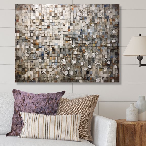 Designart "Brown And White Bohemian Medley" Boho Mosaic Canvas Wall Art