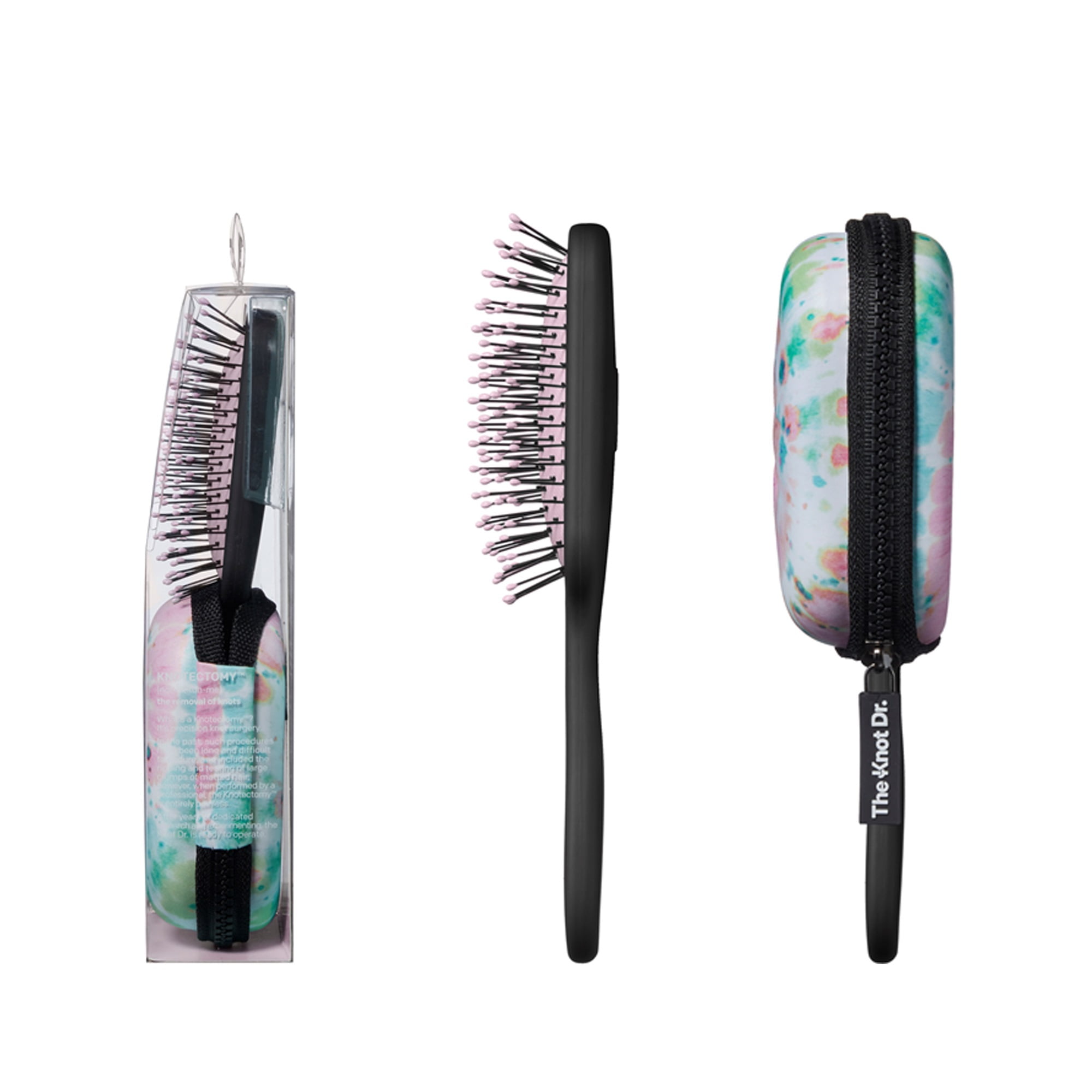 The Knot Dr. for Conair Pro Mini Wet and Dry Detangling Hairbrush with Case, Colors Vary