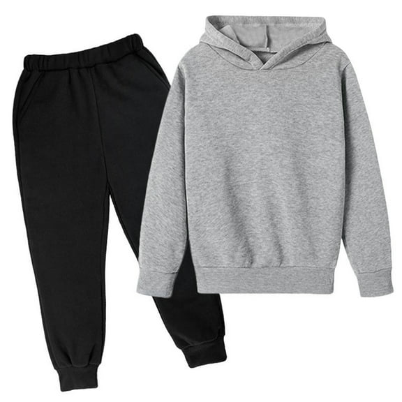 WOYY Big Boys Outfits Solid Color Hoodie and Sweatpant Suit Unisex Casual Sports Sweatsuit