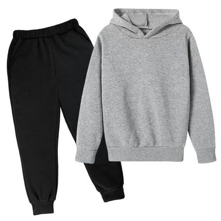 

ZHAGHMIN Casual 2023 Fall Baby Girl Clothes Solid Long Sleeve Oversized Hoodies Pullover + Stretchy Sweatpants Jogger Pants 2Pc Outfits Set Grey Size110